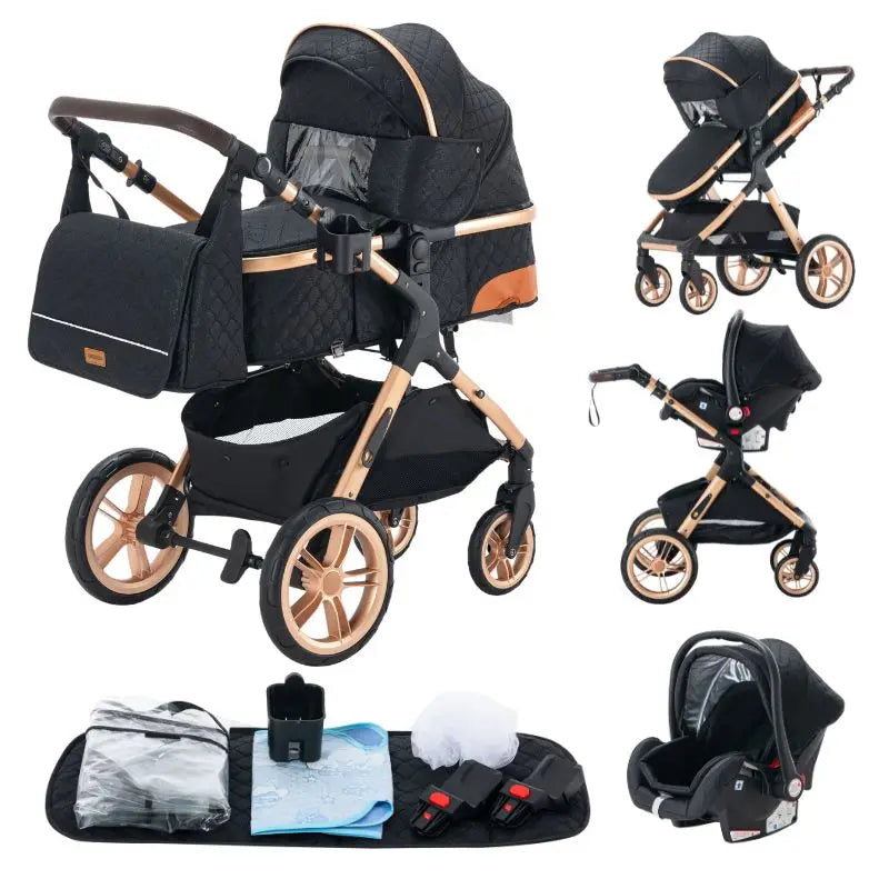 Newest 3 in 1 Baby Stroller Portable Travel Baby Carriage Folding Prams Aluminum Frame High Landscape Car for Newborn Baby