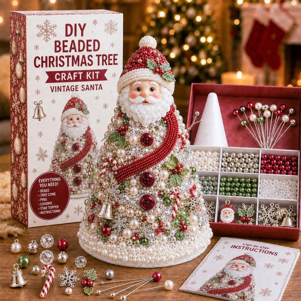 DIY Beaded Christmas Tree Craft Kit Crystal Bead Mini Tree with Angel Topper, Handmade Holiday Tabletop Decor for Home Christma