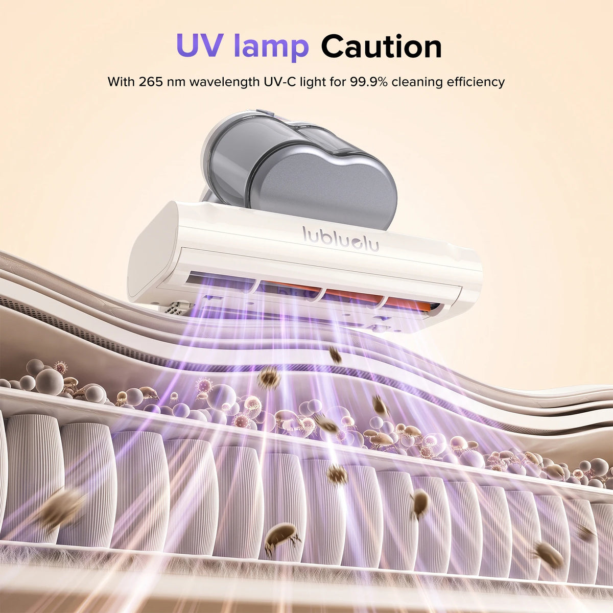 Lubluelu CM210 Wireless Vacuum Mite Removal Machine Handheld Bed Mattress Vacuum Cleaner with 15Kpa Suction UV-C Light Deep Robot Mites Cleaning