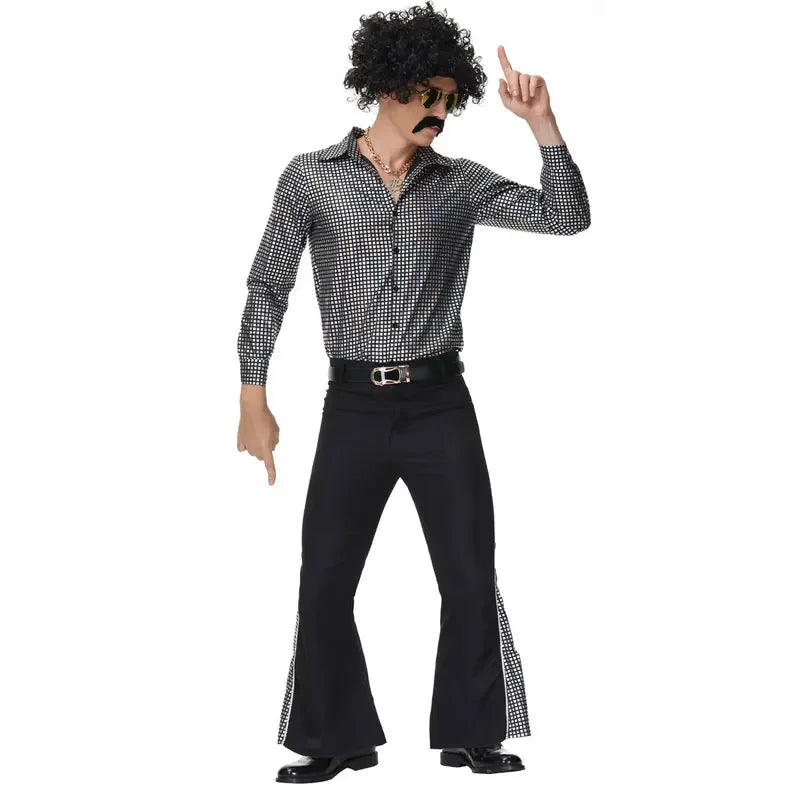 Halloween Hippie Costumes Set 70s 80s Cosplay Men Fancy Disguise Costume Carnival Party Vintage Rock Disco Night Club Clothes