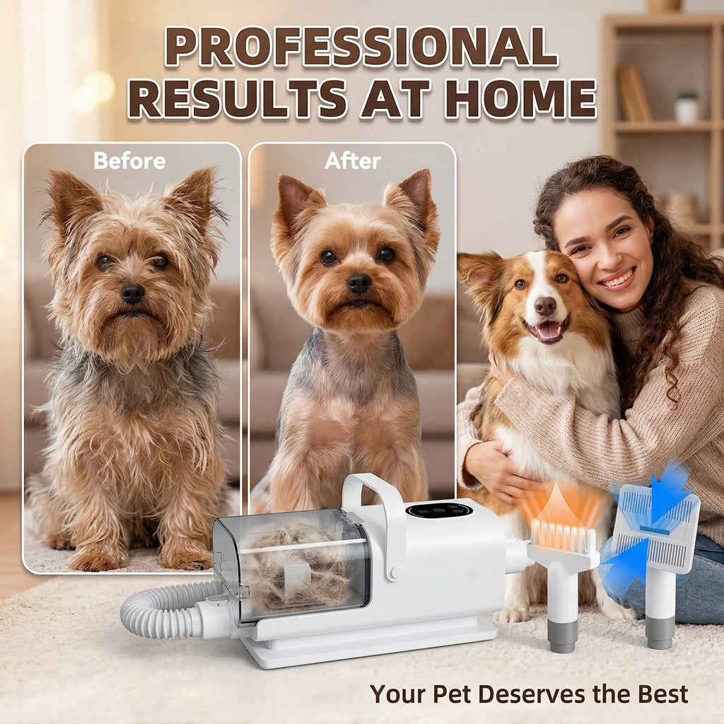 8 in1 Pet Grooming Vacuum&Dryer Kit 2.2L Dust Cup Multifunctional Pet Grooming Vacuum Kit 3-Speed Dog Hair Vacuum Cleaner with Suction,Low Noise Cat Dog Grooming Kit with Electric Clippers,Blow Dryer&15-Piece Tools
