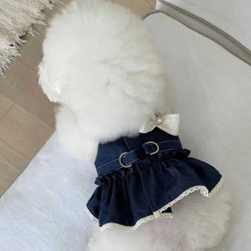 Pet Spring Cat Cowboy Vest Walking Out Chest Back Traction Cute Bow Dress Puppy Clothes Dog Clothes for Small Dogs