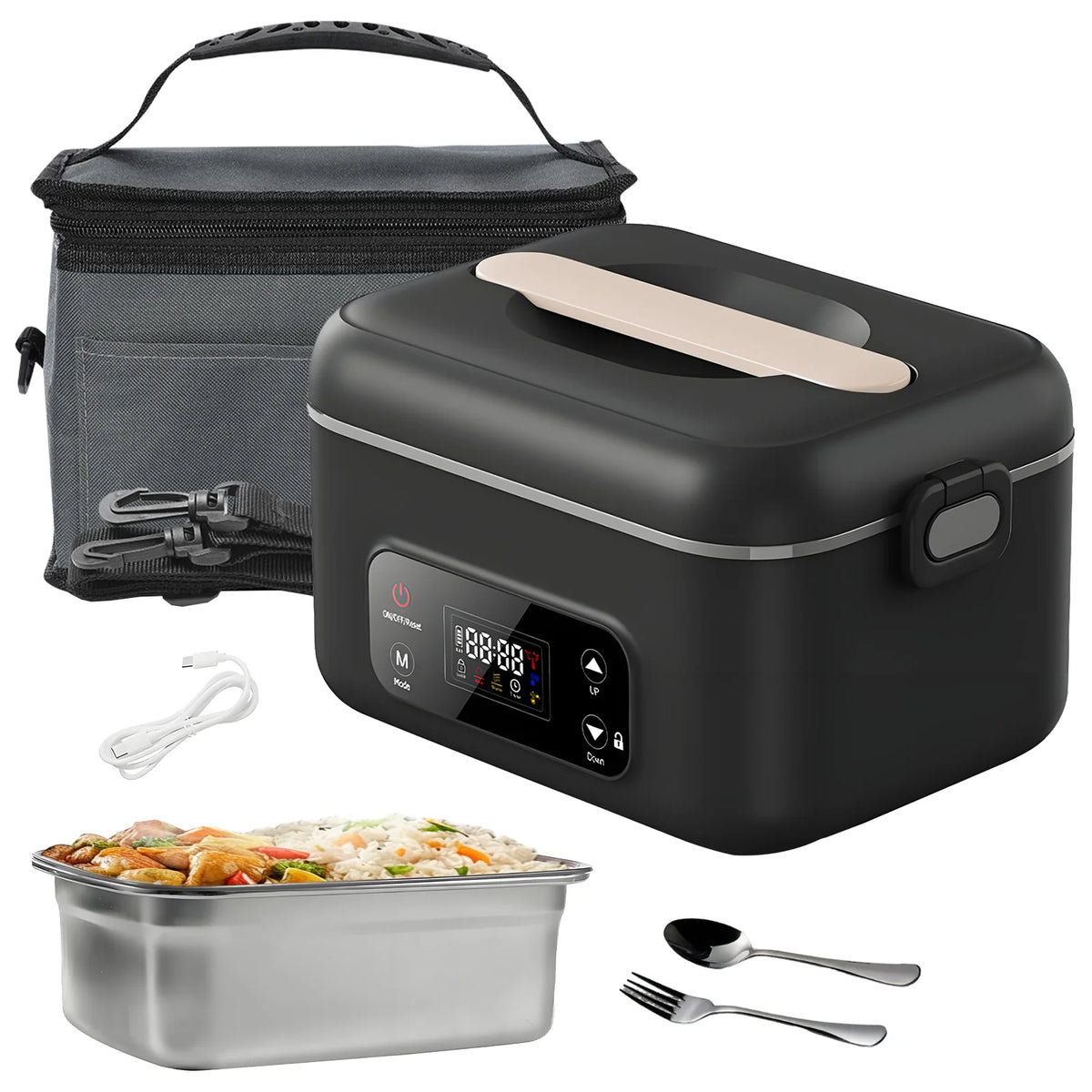 Rechargeable Electric Lunch Box Cordless Heated Lunch Box Battery Powered Self Heating Food Container Portable Bento Box No Water Required Food Warmer Stainless Steel Liner For Office Work School Travel Car Camping Home Kitch