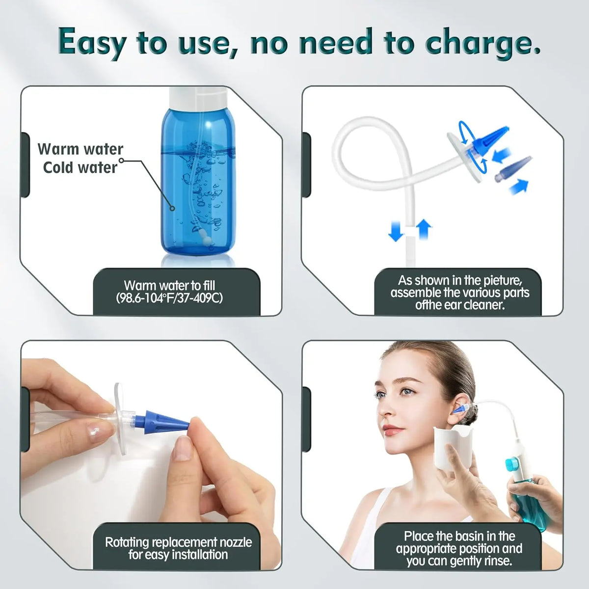 Ear Wax Removal Tool Manual Ear Irrigation Flushing Kit Ear Cleaner Full Set of Cleaning Tools and 30 Disposable Soft Ear Tips