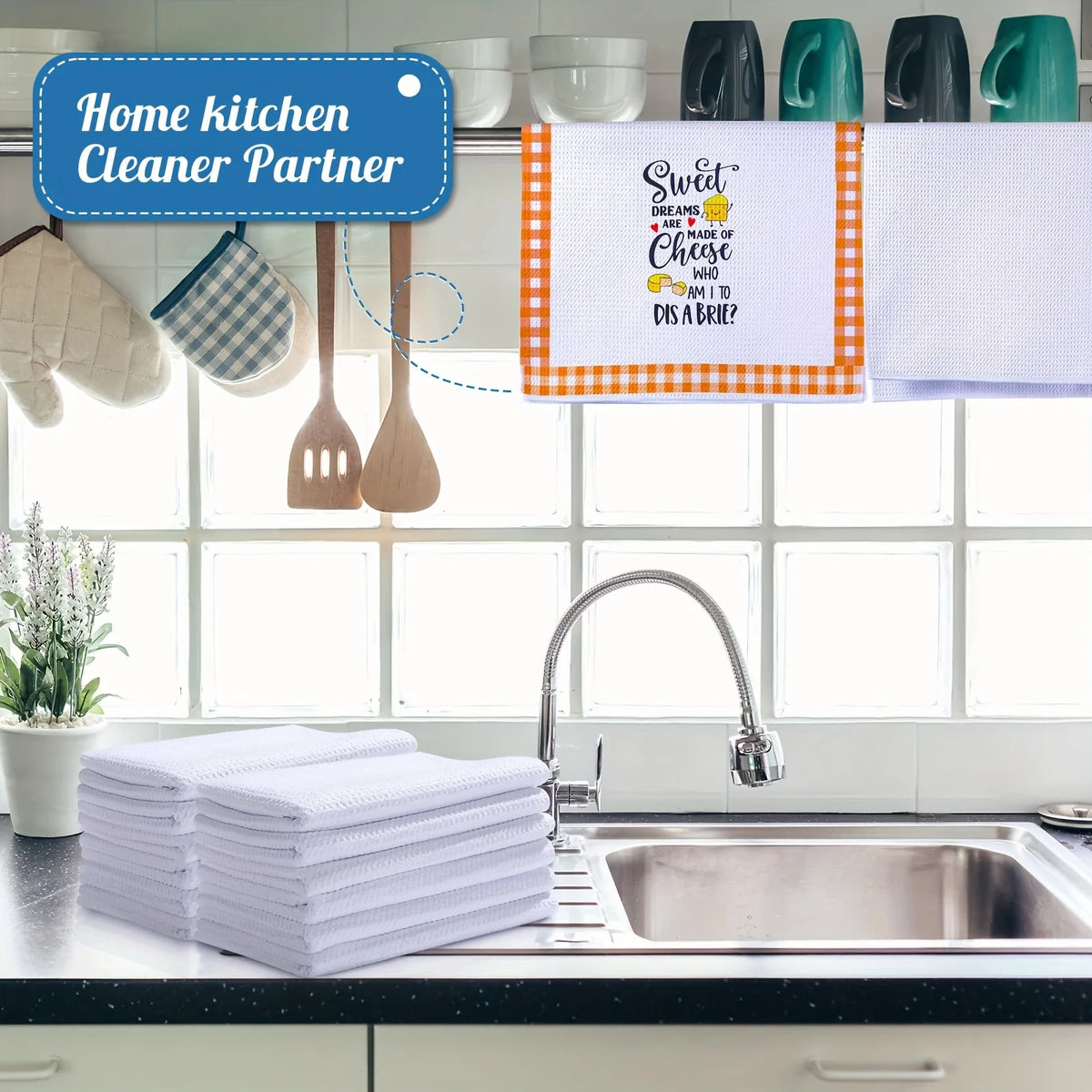 3/5/7Pcs, 40×60 Cm, 100% Polyester Blend White Waffle Weave Kitchen Towels, Ultra-Soft and Highly Absorbent Dishcloths