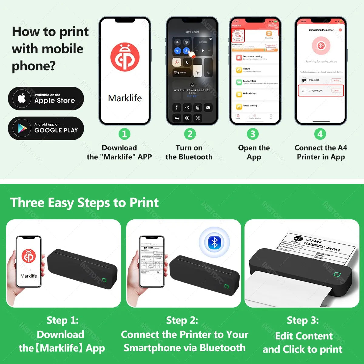 Portable A4 Thermal Printer Inkless Photo PDF Document Tattoo Printing Bluetooth Tattoo Stencil Printer For Office Home Travel