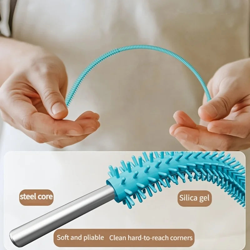 Silicone Wash Cup Brush with Long Handle Reusable Silicone Straw Cleaning Kit Diameter 6mm Bendable Soft Pipe Tube Cleaning