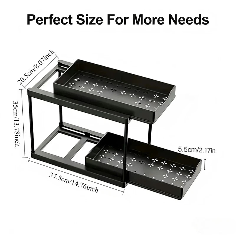 2-Tier Pull Out Under Sink Storage Rack Multifunctional Drawer Organizer Kitchen Bathroom Countertop Cleaning Supplies Storage