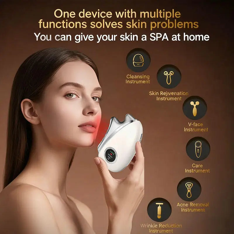 4 in 1 Electric Gua Sha Facial Tool Microcurrent Neck Face Massager LED Gua Sha Facial Scraping Instrument for Skin Tightening