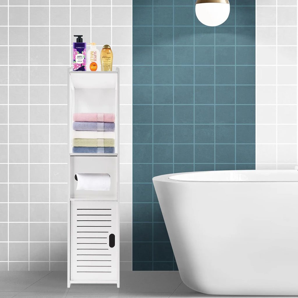Slim Tall Bathroom Cabinet with Door 80x20x12cm PVC Material Waterproof Easy Install And Clean Storage Solution for Bathrooms