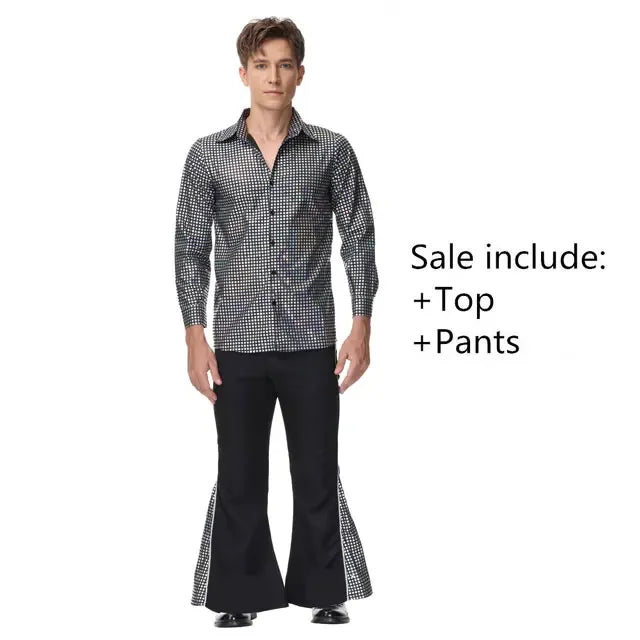 Halloween Hippie Costumes Set 70s 80s Cosplay Men Fancy Disguise Costume Carnival Party Vintage Rock Disco Night Club Clothes