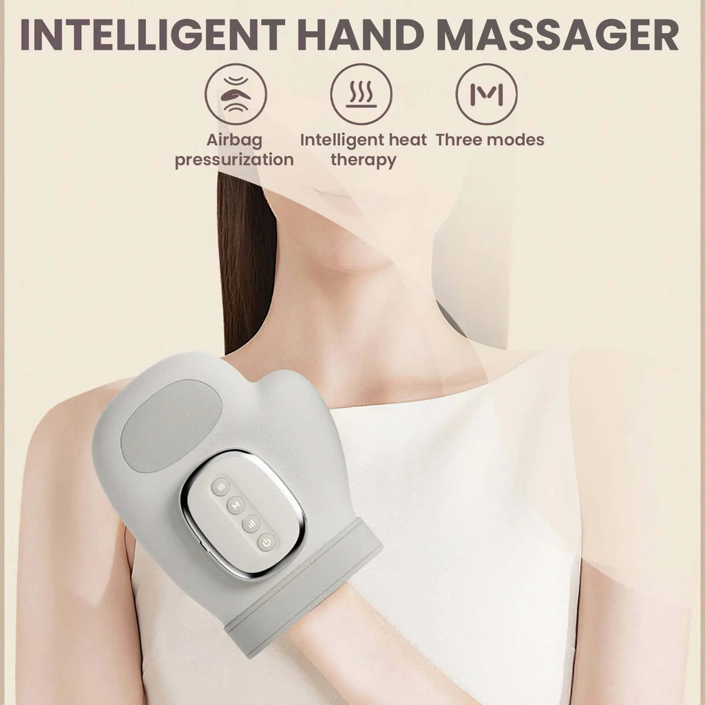 Electric Hand Massager with Heat & Compression 5 Speed Levels USB Rechargeable 2000mAh Hand Massage Machine for Arthritis Carpal Tunnel Syndrome Hand Pain Relief