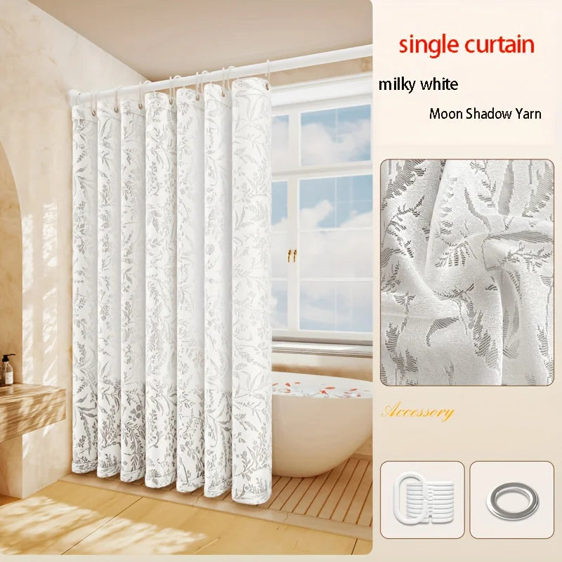 Modern Jacquard Shower Curtain, Featuring Hollow Relief Embroidery of Moonlit Branches, Made from High-Quality Thickened Fabric