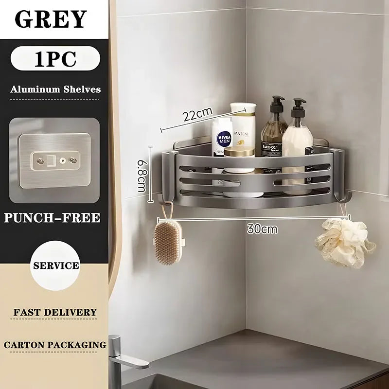 Aluminum Alloy Bathroom Shelves  Punch-free Thickened Tripod Wall-mounted Corner Shelf Bathroom  Accessories Shower Organizer