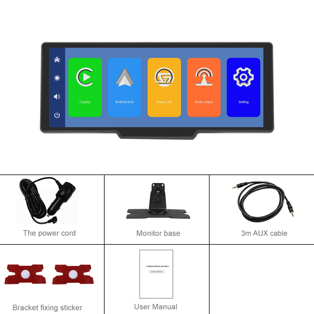 10.26'' Touch Screen Smart Screen Player CarPlay Android Auto Airplay Mirror Cast Bluetooth FM Car Monitor Superlink Voice Control Auto Player