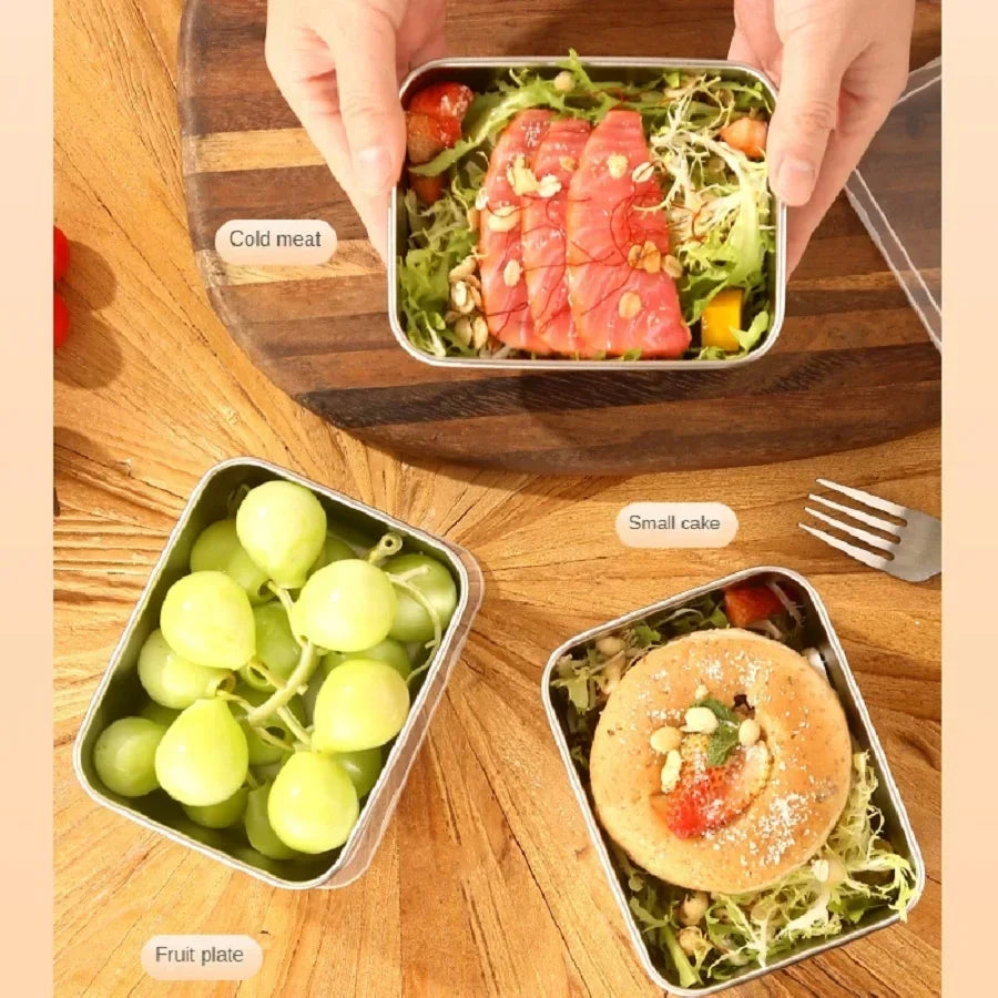 Stainless Steel Fresh-Keeping Box with Sealed Lid, Thickened Small Lunch Box, Camping Food Packaging and Storage Box