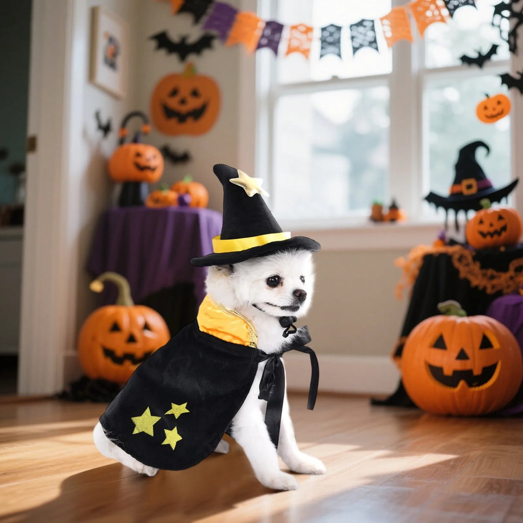 Halloween Dog Cosplay Costumes Funny Pet Clothes Adjustable Dogs Cos Cape Sets with Hat Party Novelty Dress Up Accessories