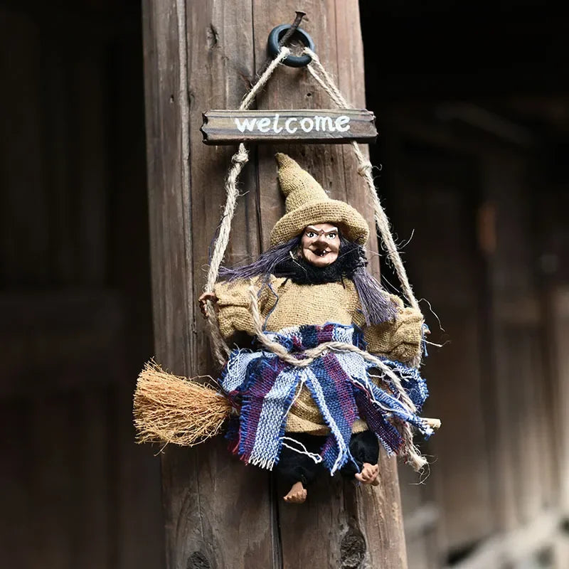 Halloween Witch Dolls Hanging Decor Ghost Witch Horror Scary Hanging Ghost Flying Witch Pendant Halloween DIY Party Ornaments