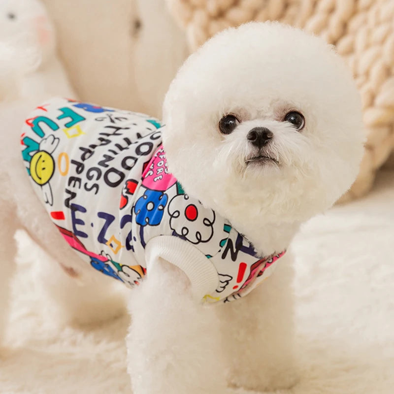 Luxury Pet Dog Vest Coat Lovely Cartoon Print Jacket French Bulldog Chihuahua Warm Vest Puppy Outfit Coat Winter Pet Costume