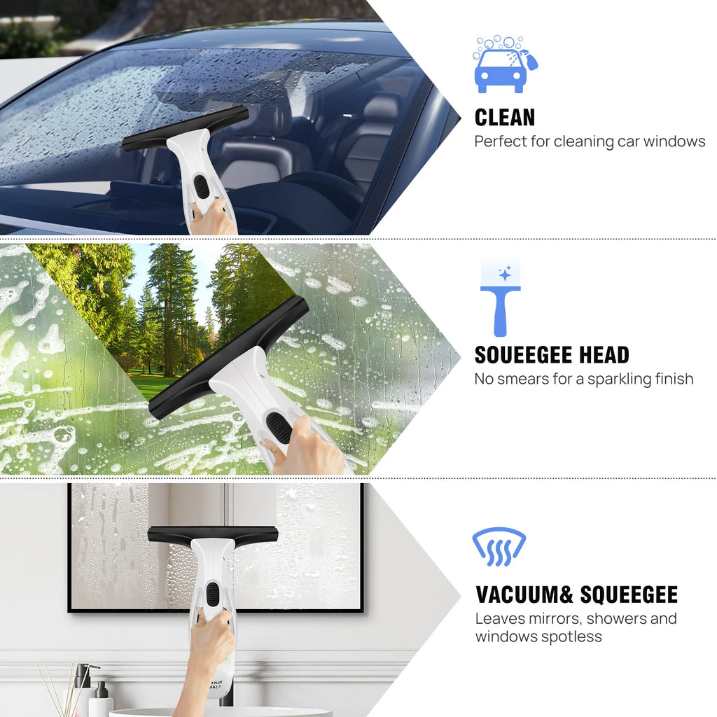Cordless Window Vac Rechargeable Vacuum Cleaner Compact Electric Glass Window Cleaner 2IN1, with 300ml Spray Bottle