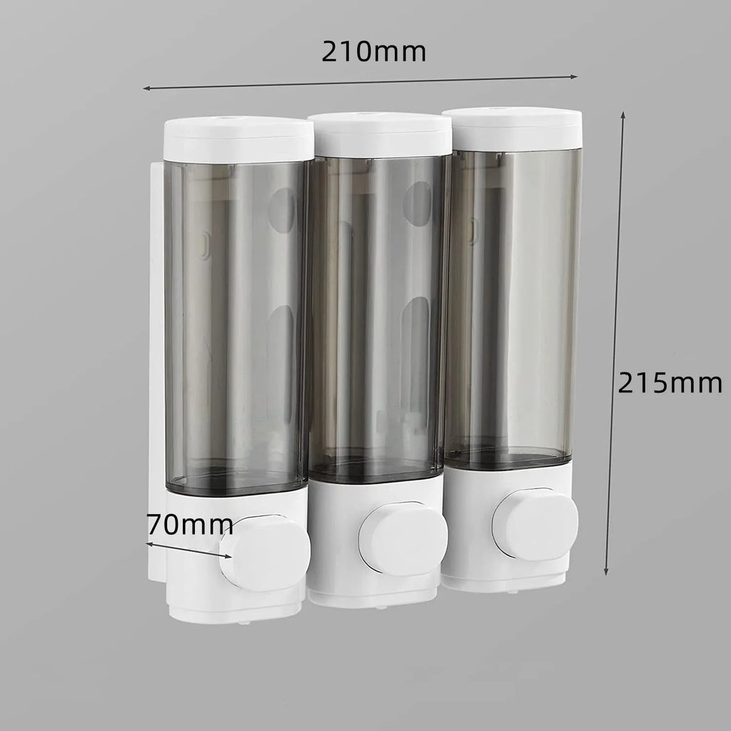 Liquid Soap Dispenser Three-Head  Shower and Lotion Dispenser Waterproof Shampoo Gel Container Wall Mount with Clear Window