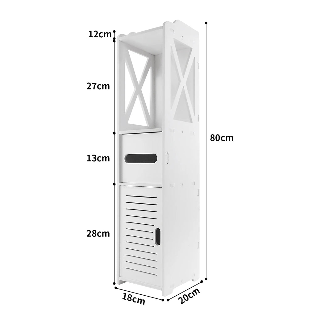 Slim Tall Bathroom Cabinet with Door 80x20x12cm PVC Material Waterproof Easy Install And Clean Storage Solution for Bathrooms