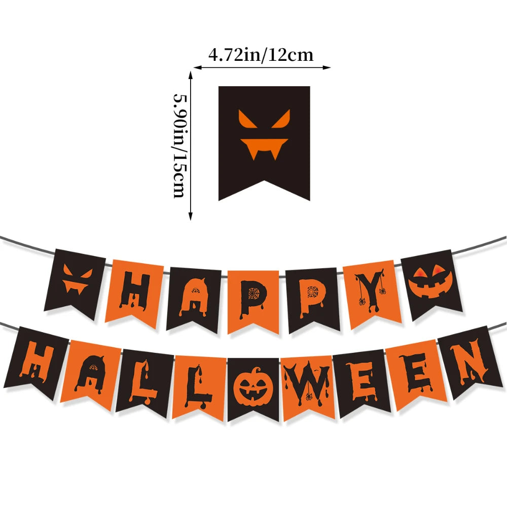 Halloween Decorations, Party Supplies Set Includes Happy Halloween Banner Skeleton-Themed Bunting Garland Wall Stickers Party