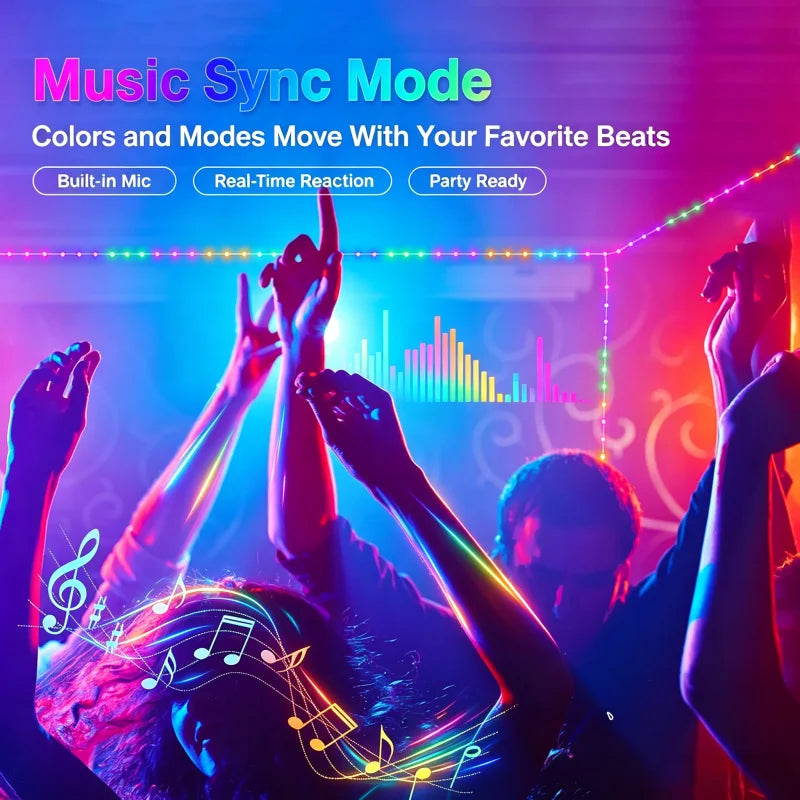 RGB LED Light String Intelligent Control Outdoor Lantern Party Leather Line Lamp IP67 Music Light String Holiday Decoration