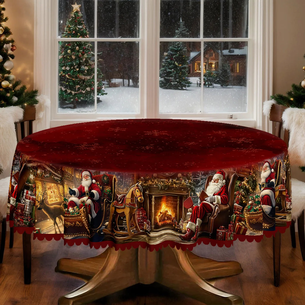 1 piece, Merry Christmas themed party tablecloth, red Santa reindeer snowflake design print