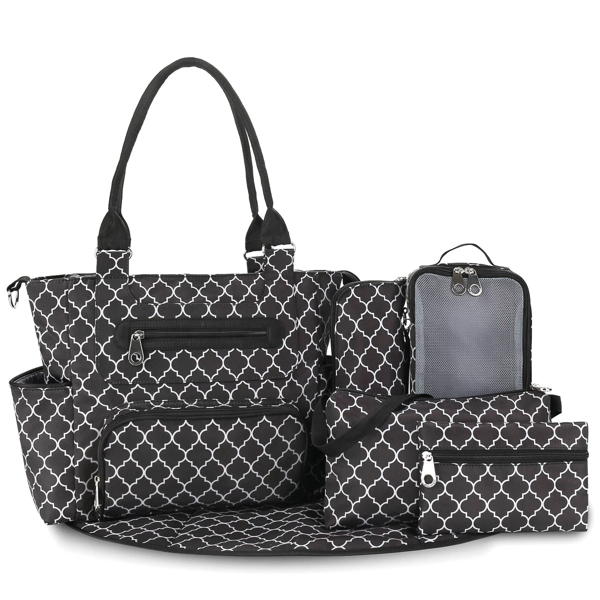 7pcs Nappy Changing Bag Set,Multifunction Mummy Tote Bag Baby Changing Bag Shoulder Handbag Travel Diaper Bag