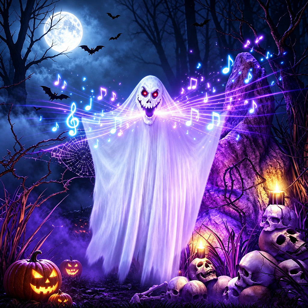 3.3M Halloween Ghost Hanging Decoration with Sound Activated and Glowing Eyes for Haunted House Escape Room Outdoor Prop Decor