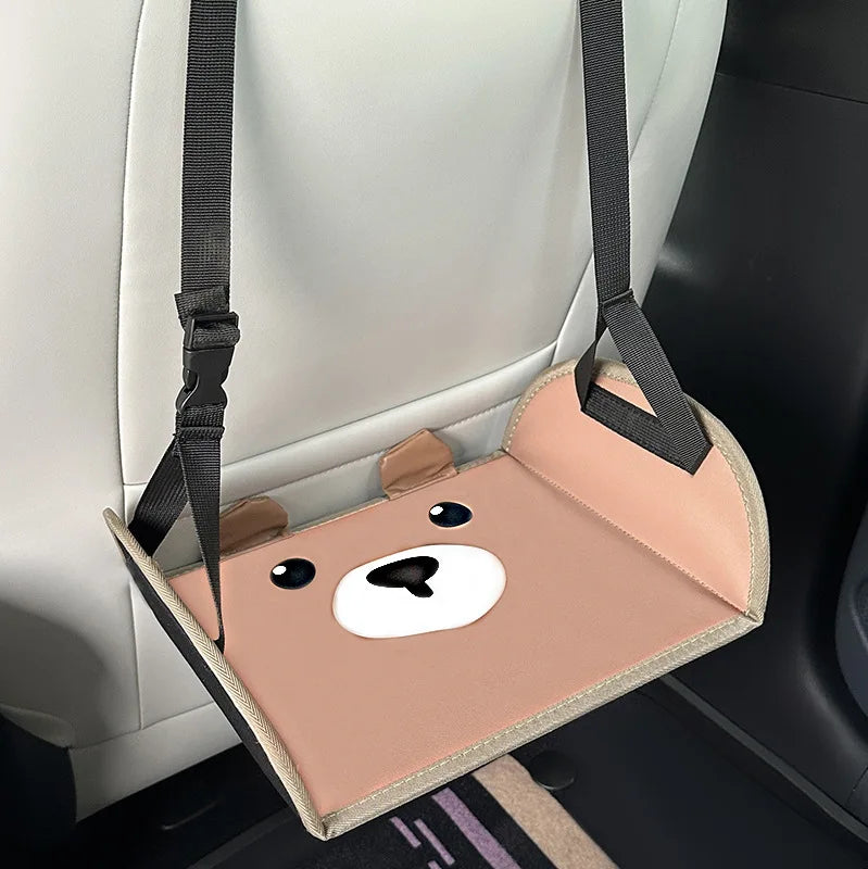 Kids Cartoon Car Seat Foot Support Universal Bear Car Travel Rest Foot Mat Portable Auto Backseat Suspension Hammock Footstool