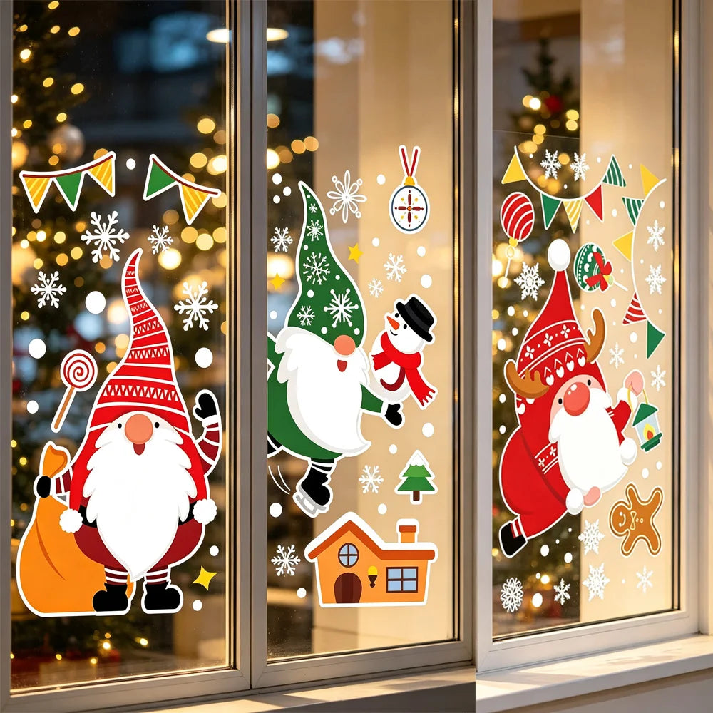 Christmas Window Stickers Santa Claus Reindeer Snowflake Static Window Clings Merry Christmas Glass Decals New Year Party Decors