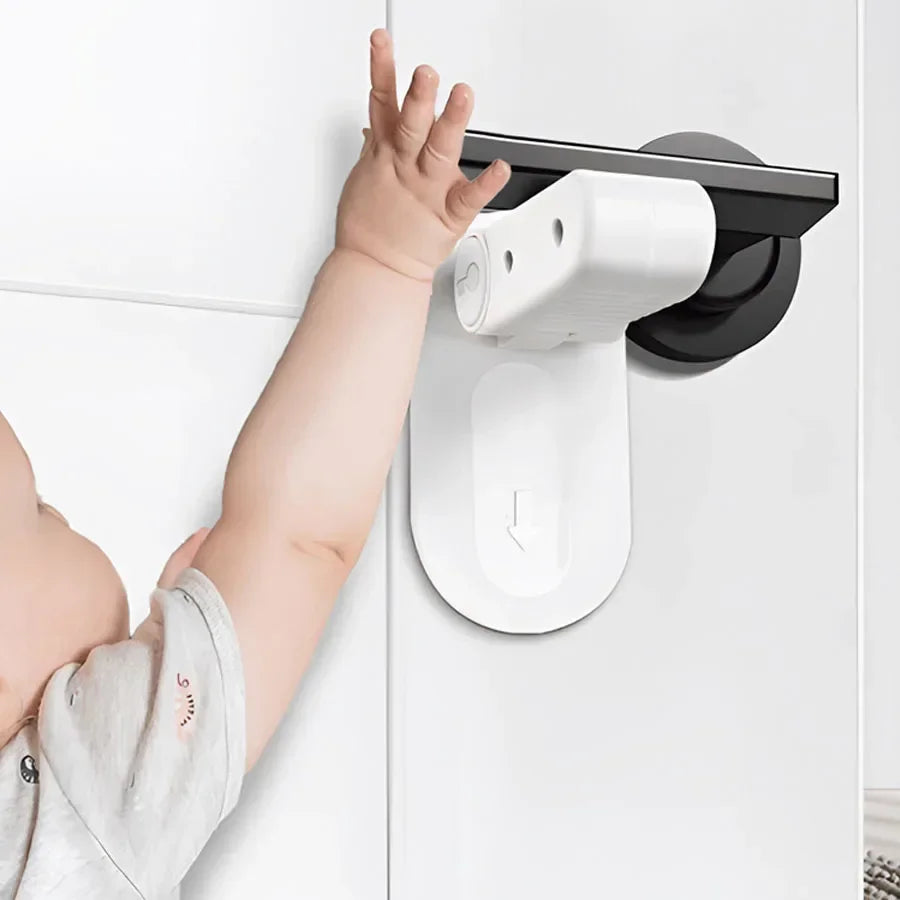 1PC Door Lever Lock Universal Anti-open Handle Child Baby Safety Locks Punch-free Multifunction Hidden Button Buckle Safety Lock
