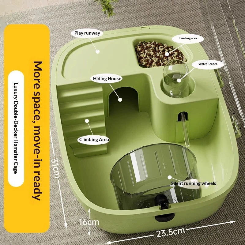 Luxury Large Capacity Hamster Golden Hamster Cage Habitat Villa Large 2-Layer Platform Cage Hiding Nest Small Pet Supplies