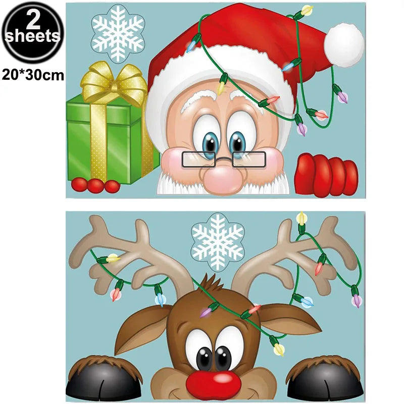 Christmas Window Stickers Santa Claus Reindeer Snowflake Static Window Clings Merry Christmas Glass Decals New Year Party Decors