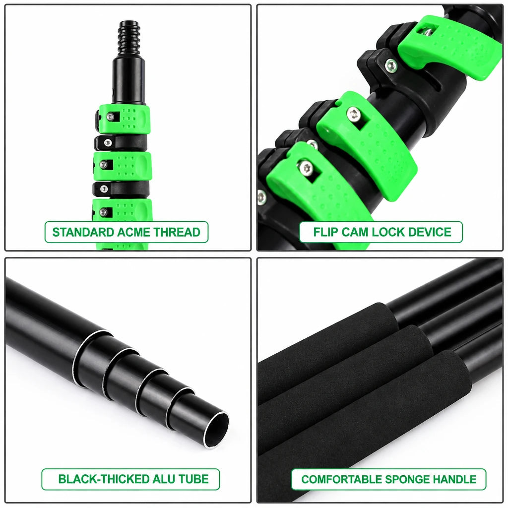 30/36/42FT Telescopic Extension Water Fed Pole Brush Kit for Window/Photovoltaic Solar Panel Cleaning Washing Tool