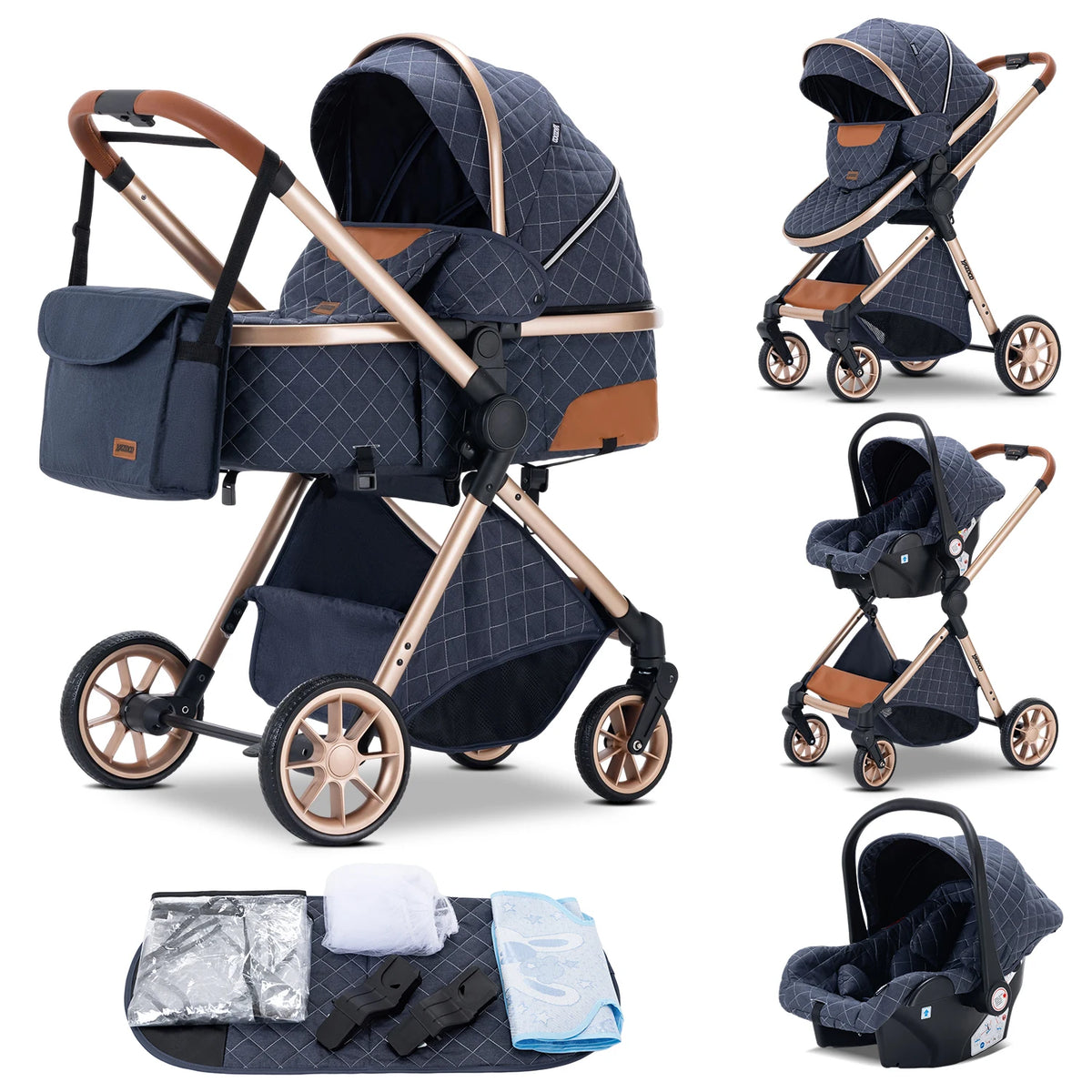 Newest 3 in 1 Baby Stroller Portable Travel Baby Carriage Folding Prams Aluminum Frame High Landscape Car for Newborn Baby