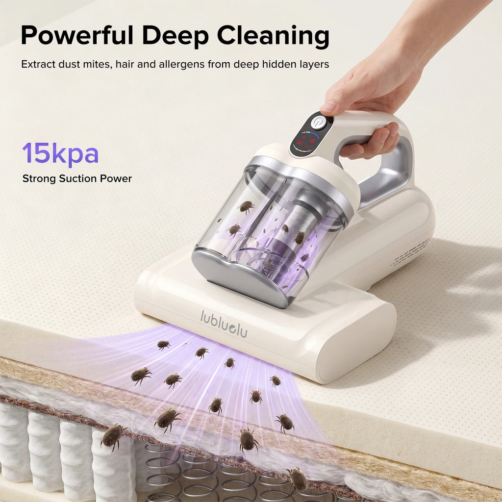 Lubluelu CM210 Wireless Vacuum Mite Removal Machine Handheld Bed Mattress Vacuum Cleaner with 15Kpa Suction UV-C Light Deep Robot Mites Cleaning
