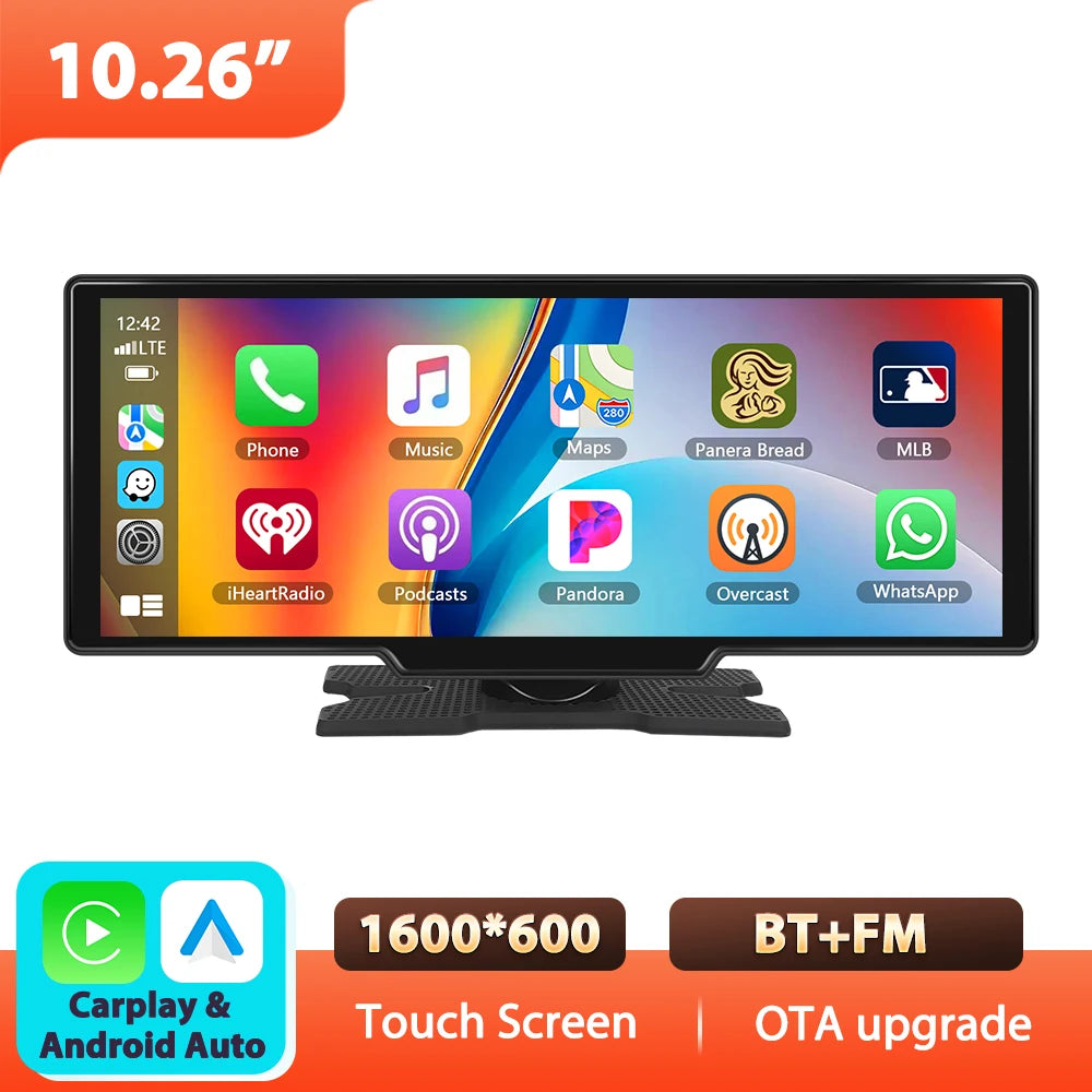 10.26'' Touch Screen Smart Screen Player CarPlay Android Auto Airplay Mirror Cast Bluetooth FM Car Monitor Superlink Voice Control Auto Player