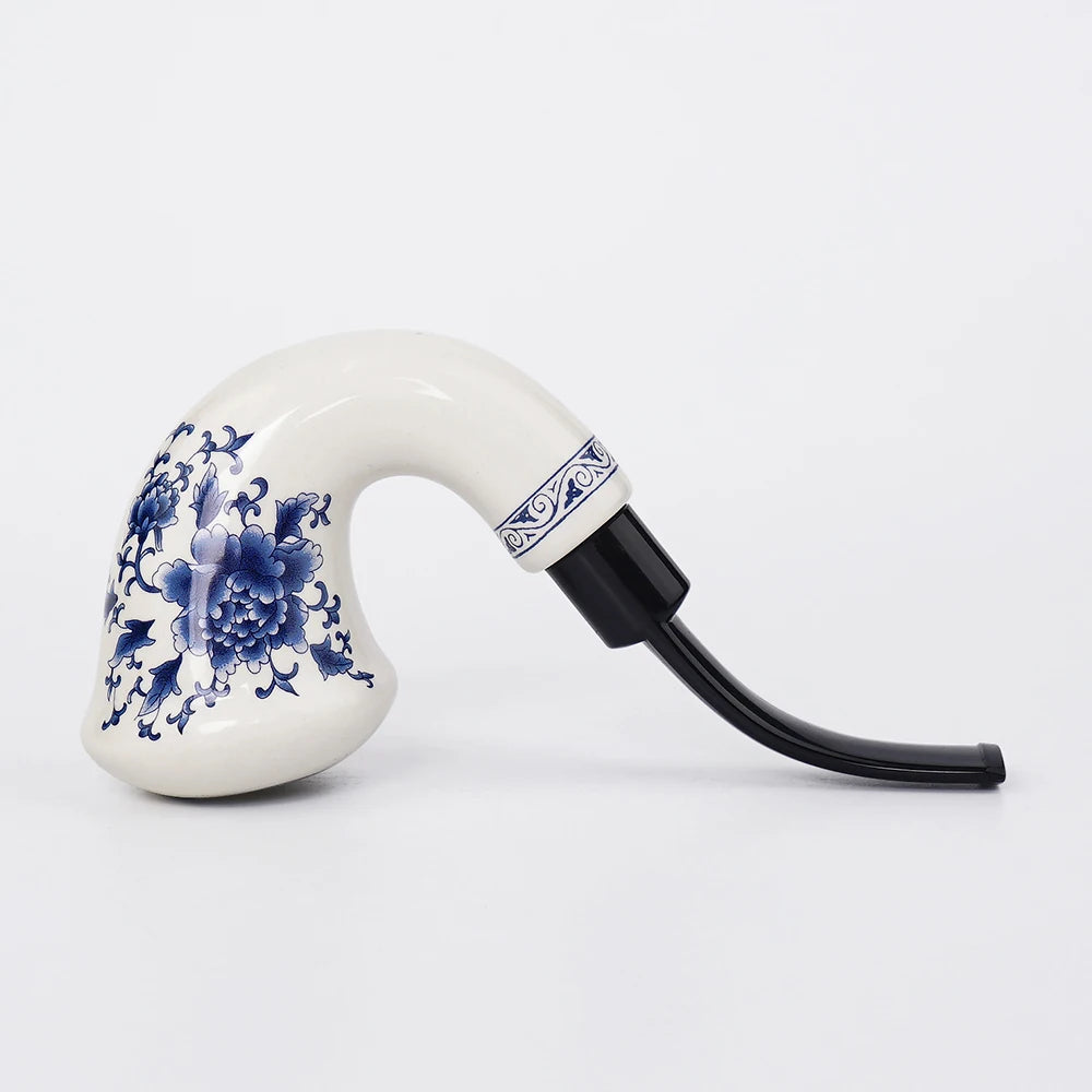 Ceramic Smoking Pipe With Bent Acrlyic Stem Mouthpiece Filter Screen Filter Pipe China Pottery 9mm