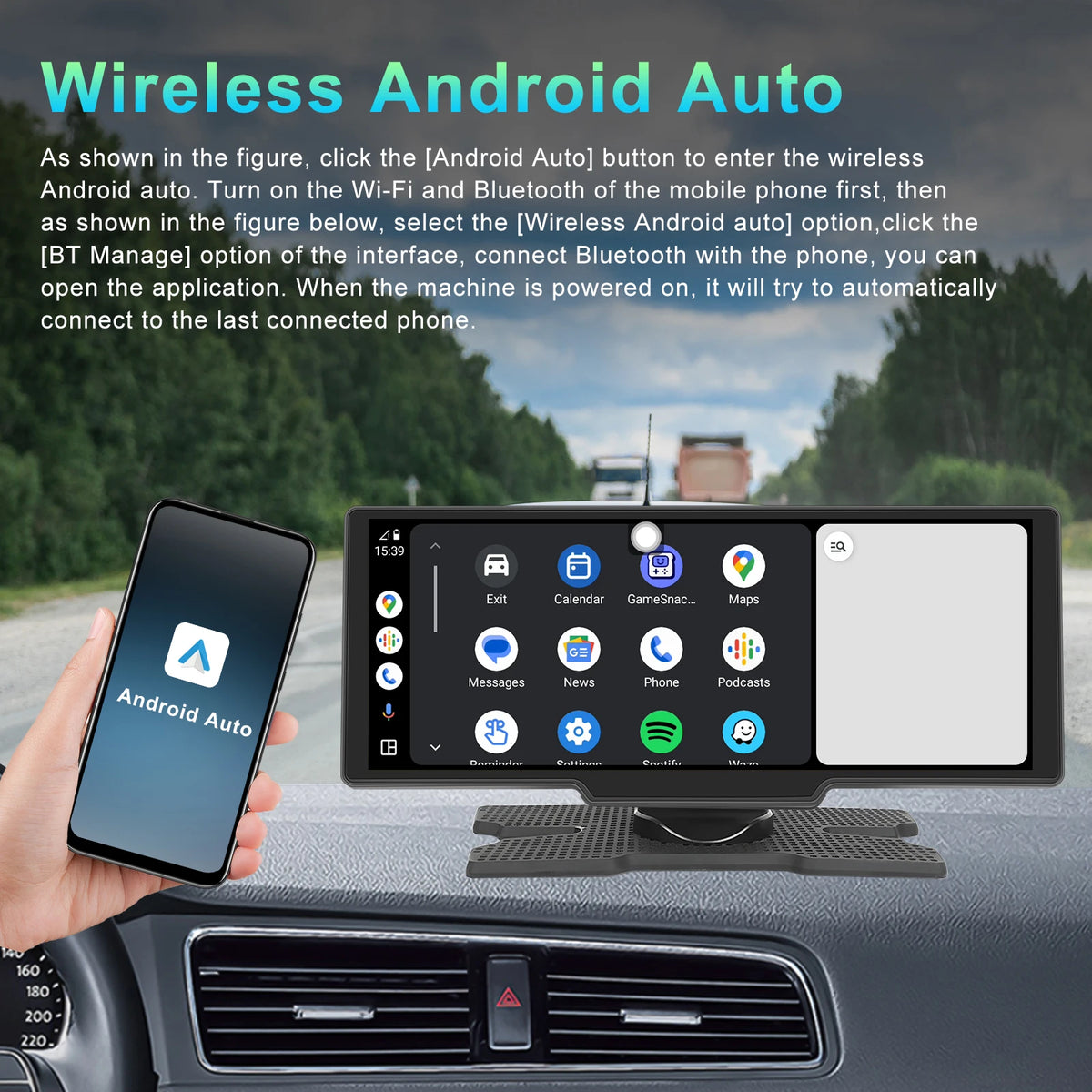 10.26'' Touch Screen Smart Screen Player CarPlay Android Auto Airplay Mirror Cast Bluetooth FM Car Monitor Superlink Voice Control Auto Player