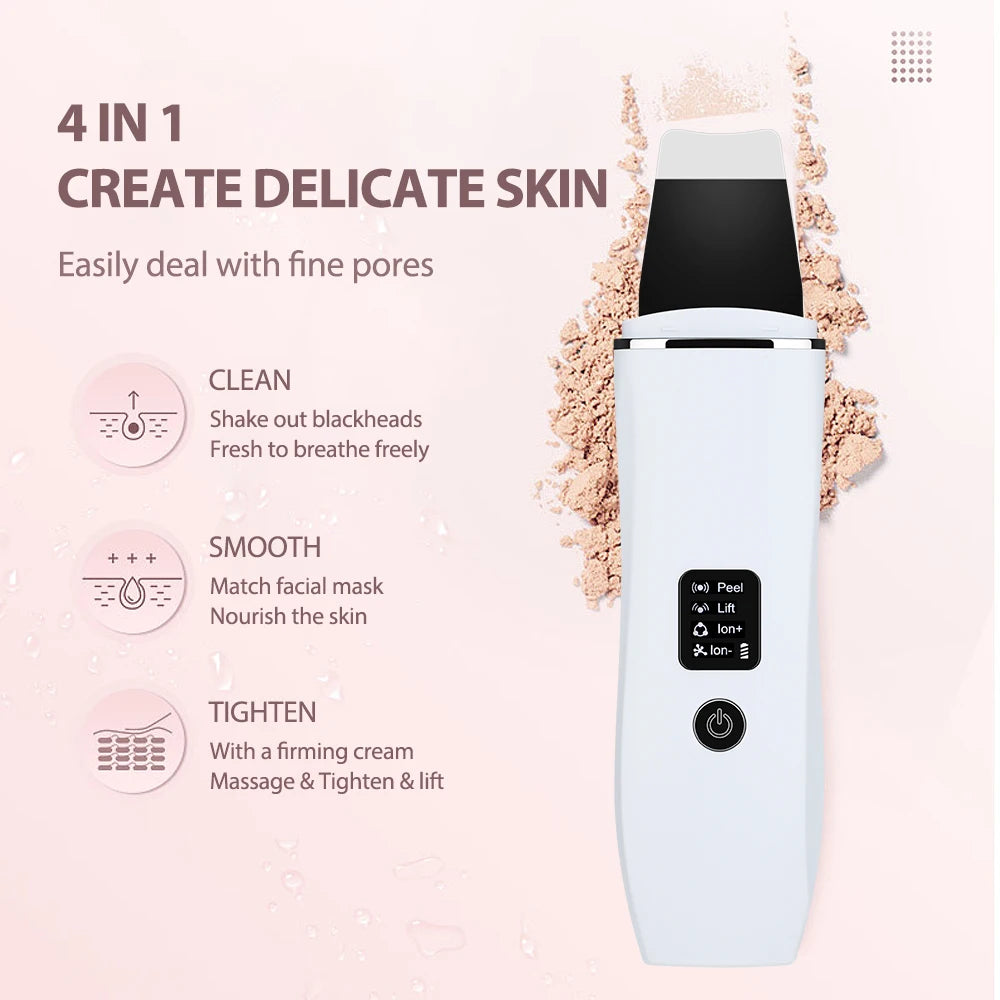 Ultrasonic Skin Scrubber EMS Deep Vibrate 4 Mode Facial Cleaner Shovel Face Scrubber Peeling Black Head Remover Facial Massager