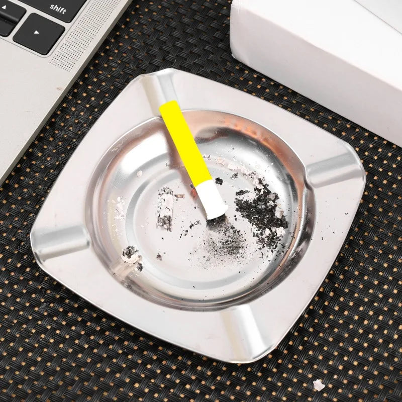 Stainless Smoke Ash Tray Smokeless Ashtray Holder Indoor Tabletop Metal Ash Tray Square and Round for Restrooms Coffee Shops