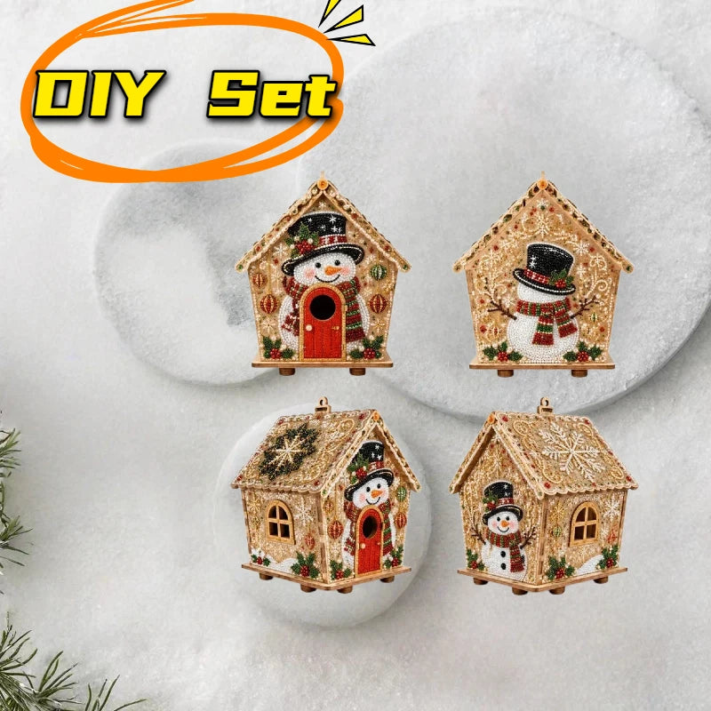 DIY Pearl Craft Kit Christmas Cottage Diamond Painting Set Wooden Pearl Art Christmas Tree Ornaments For Home Decoration Gifts