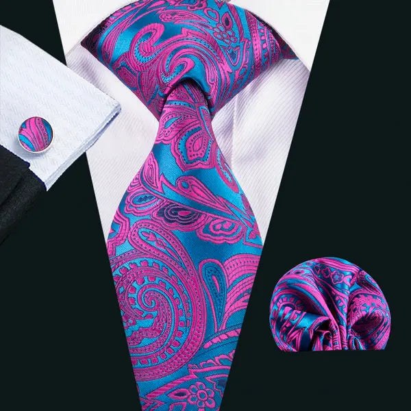 Male Gift Men Tie Set Purple Violet Solid Paisley Striped Wedding Business Tie for Man Necktie Handky Cufflinks Barry.Wang