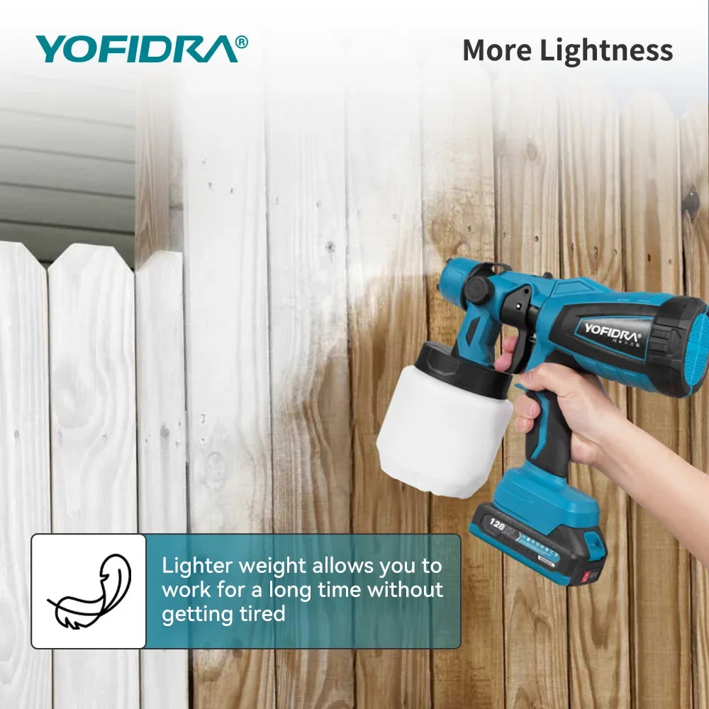 YOFIDRA 1000ML Cordless Electric Spray Gun 55000RPM Handheld Paint Sprayer Auto Coating Airbrush Tool for Makita 18V Battery Pin