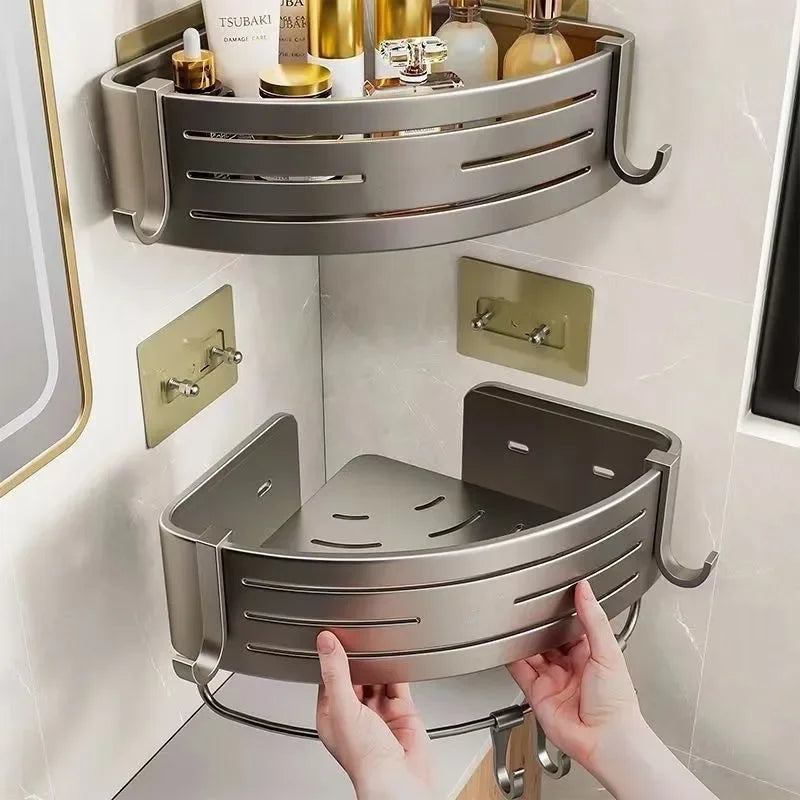 Aluminum Alloy Bathroom Shelves  Punch-free Thickened Tripod Wall-mounted Corner Shelf Bathroom  Accessories Shower Organizer