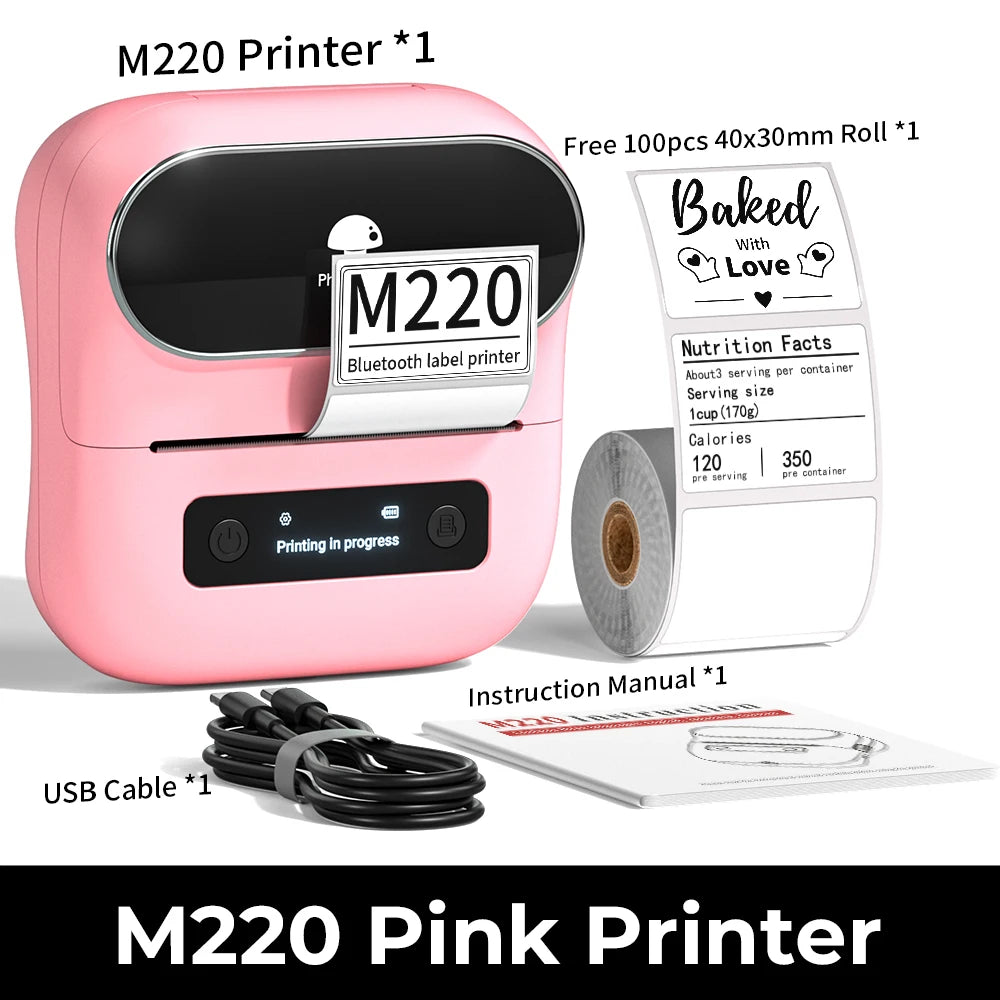 Phomemo 203dpi M110 M220 M108 Label Maker Tag Price Portable Thermal Label Printer with White Photo Labels for Bakery/Business
