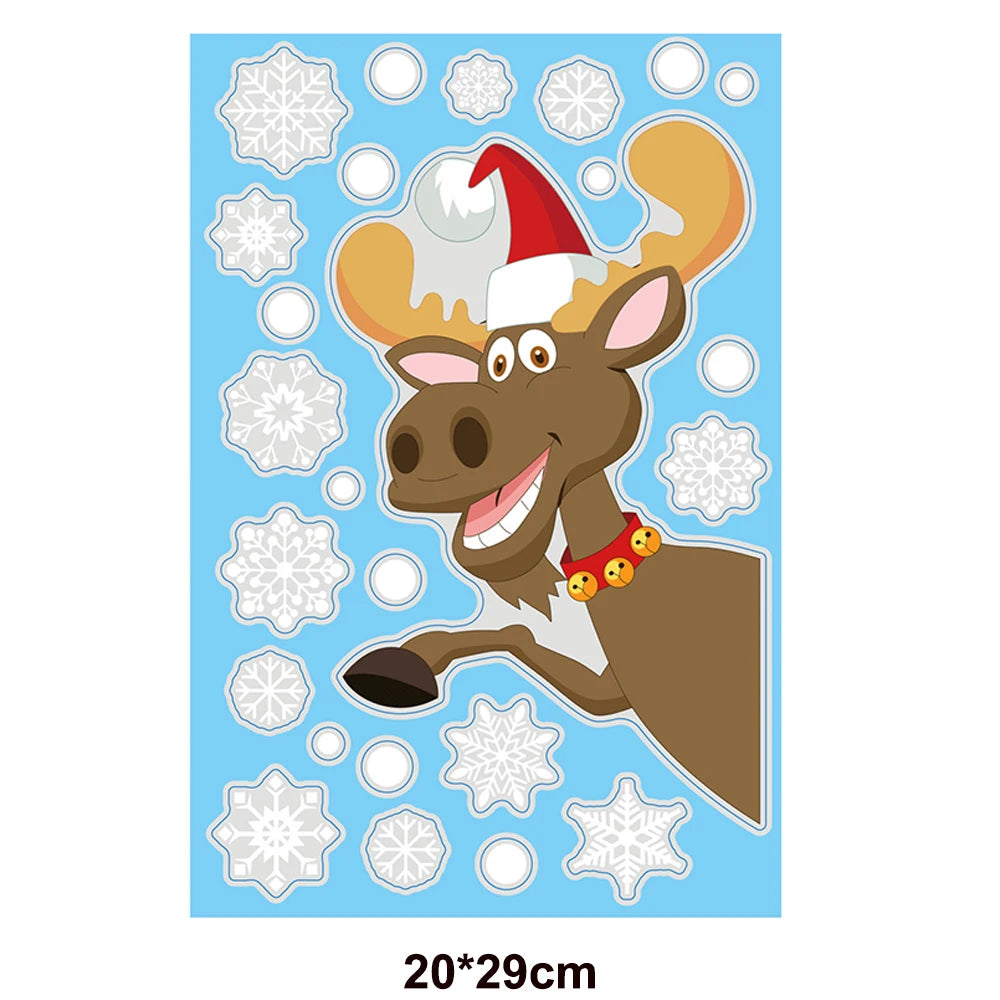 Christmas Window Stickers Santa Claus Reindeer Snowflake Static Window Clings Merry Christmas Glass Decals New Year Party Decors